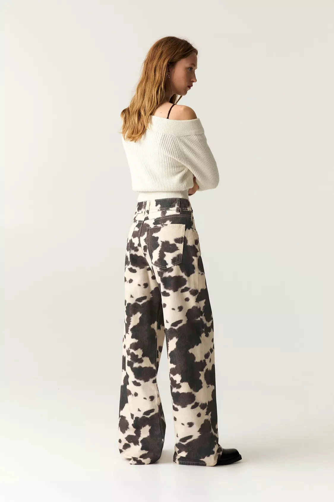 Vintage Cow Print Casual Jeans - Image 2