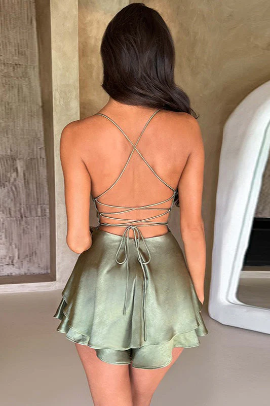 Vintage Cowl Neck Backless Tie Strap Mini Dress - Image 2