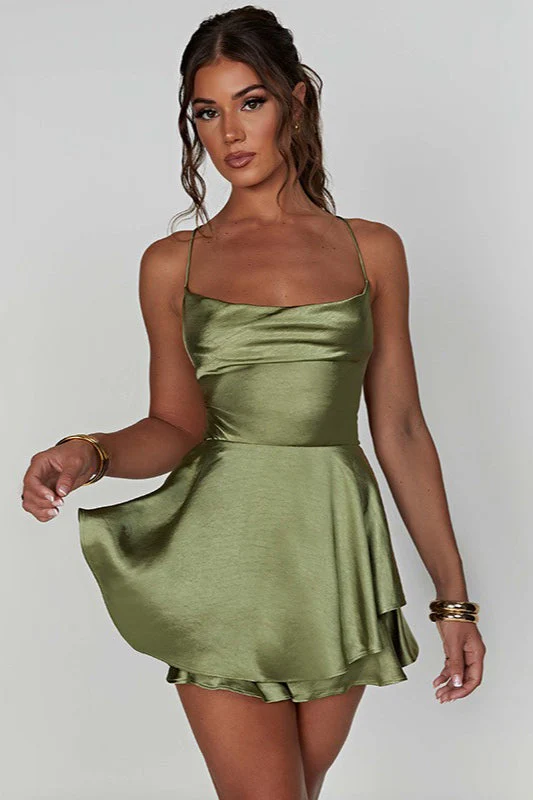 Vintage Cowl Neck Backless Tie Strap Mini Dress - Image 3