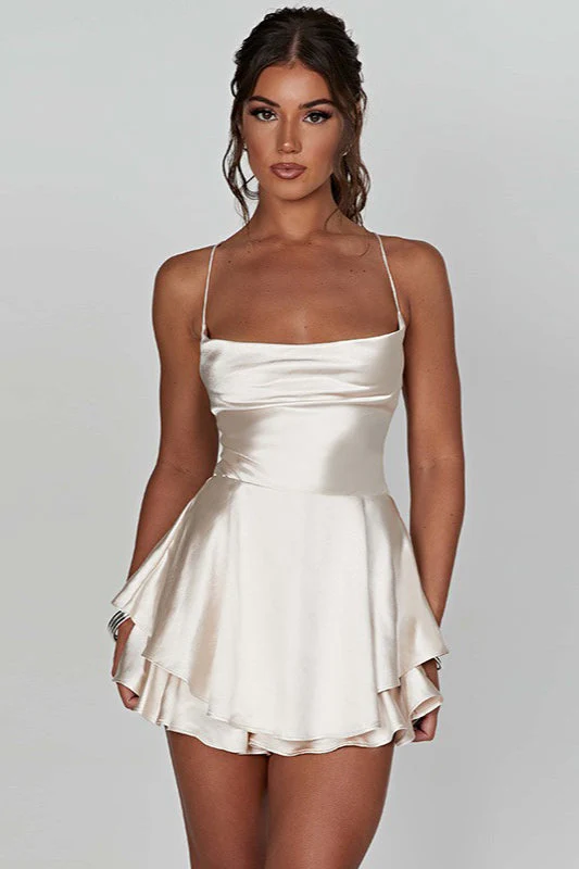 Vintage Cowl Neck Backless Tie Strap Mini Dress - Image 7