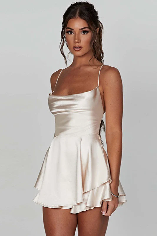 Vintage Cowl Neck Backless Tie Strap Mini Dress - Image 8