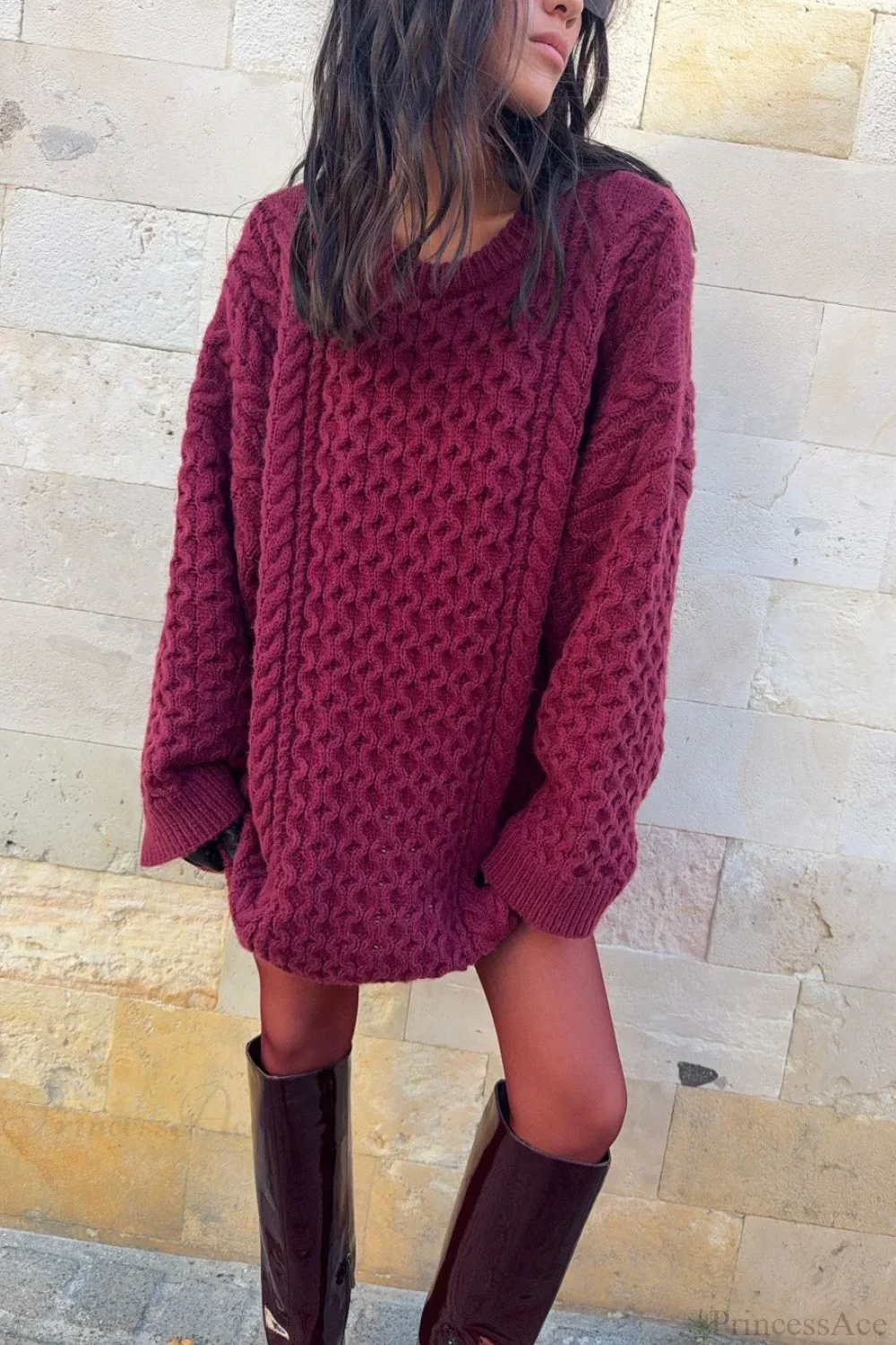 Vintage Crewneck Cable Knit Loose Sweater - Image 4