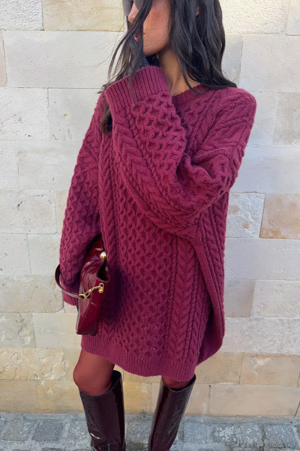 Vintage Crewneck Cable Knit Loose Sweater - Image 5