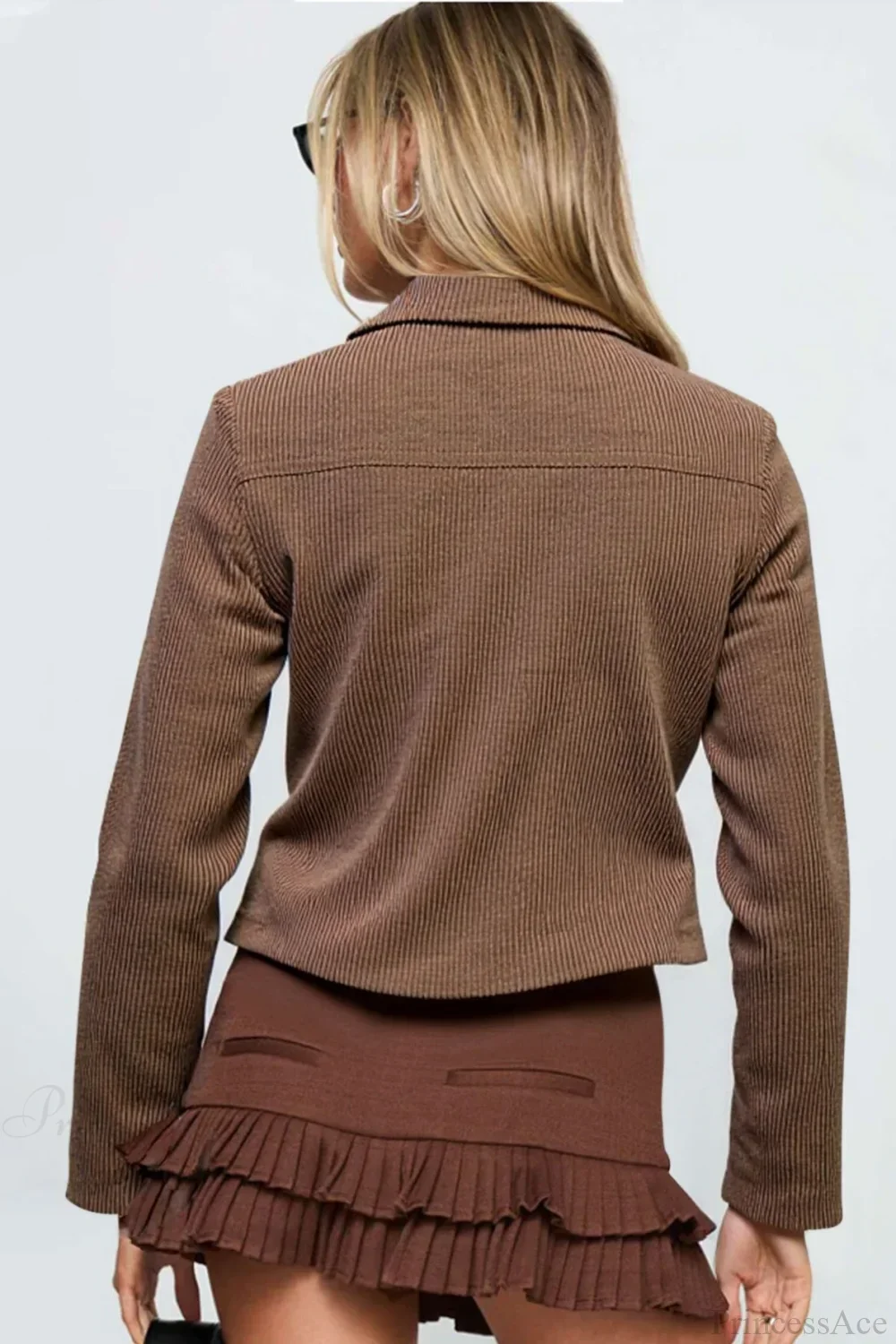 Vintage Dark Brown Street Slim-Fit Y2K Utility Jacket - Image 3