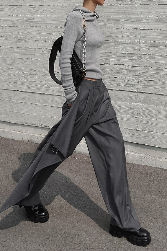 Vintage Deconstructed Wide-Leg High-Waist Pants - Image 5