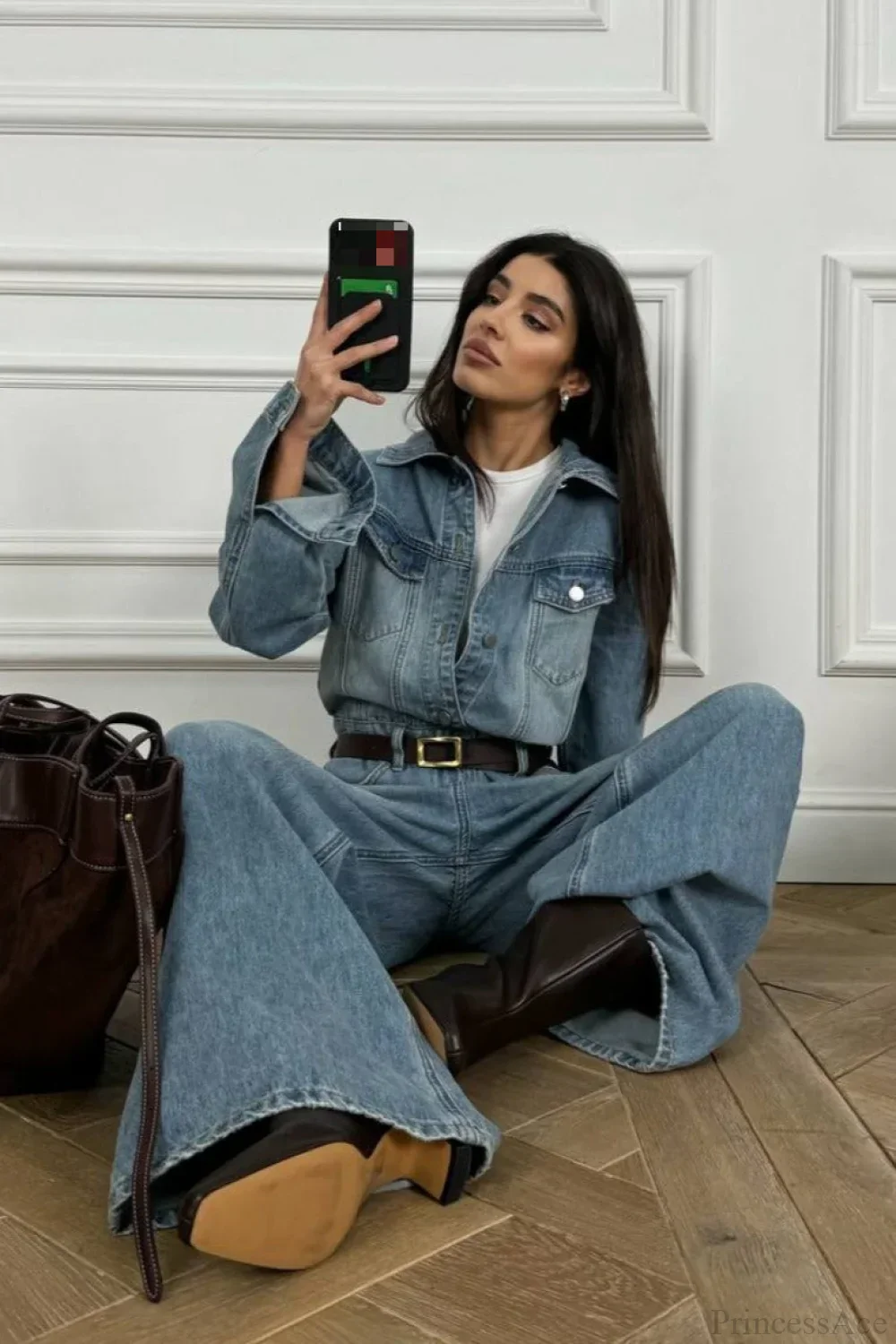 Vintage Vintage Denim Loose Long Pants  Jumpsuit-style Two Piece Set - Image 4