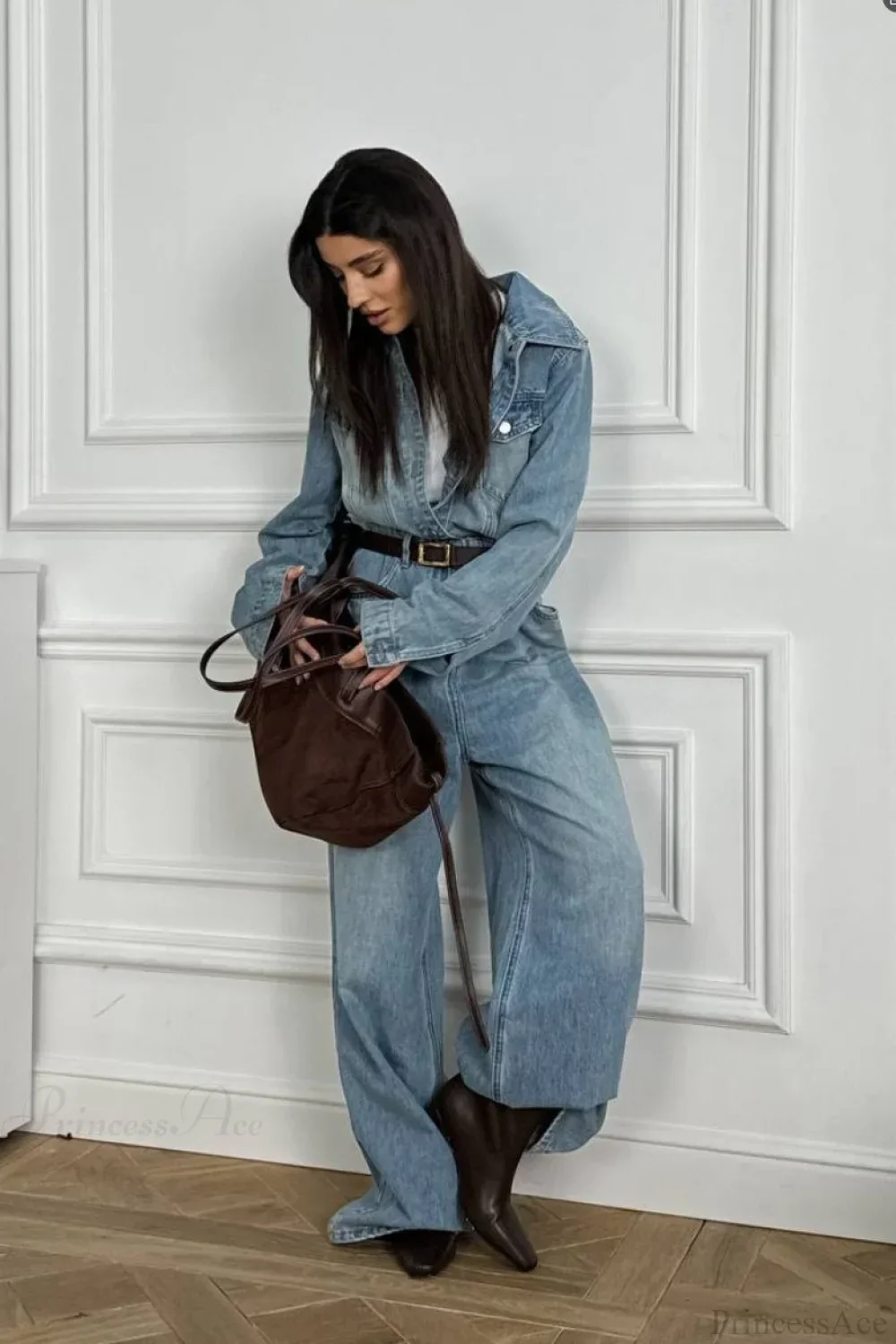 Vintage Vintage Denim Loose Long Pants  Jumpsuit-style Two Piece Set - Image 5