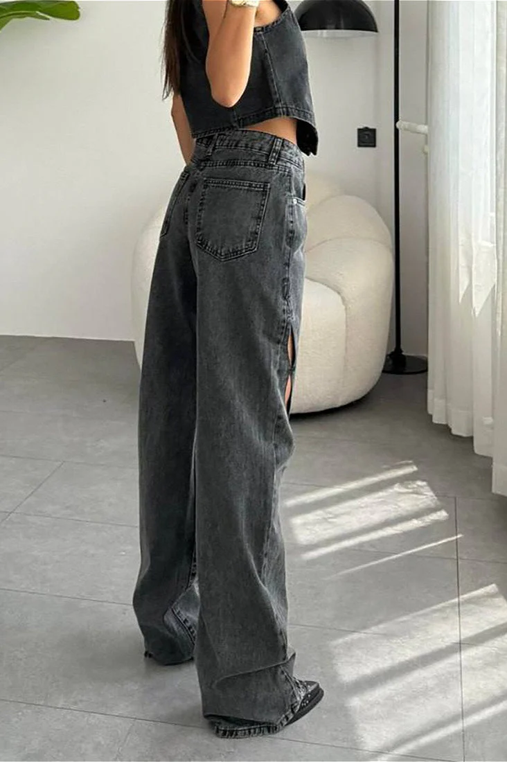 Vintage Distressed Cutout Straight Jeans - Image 5