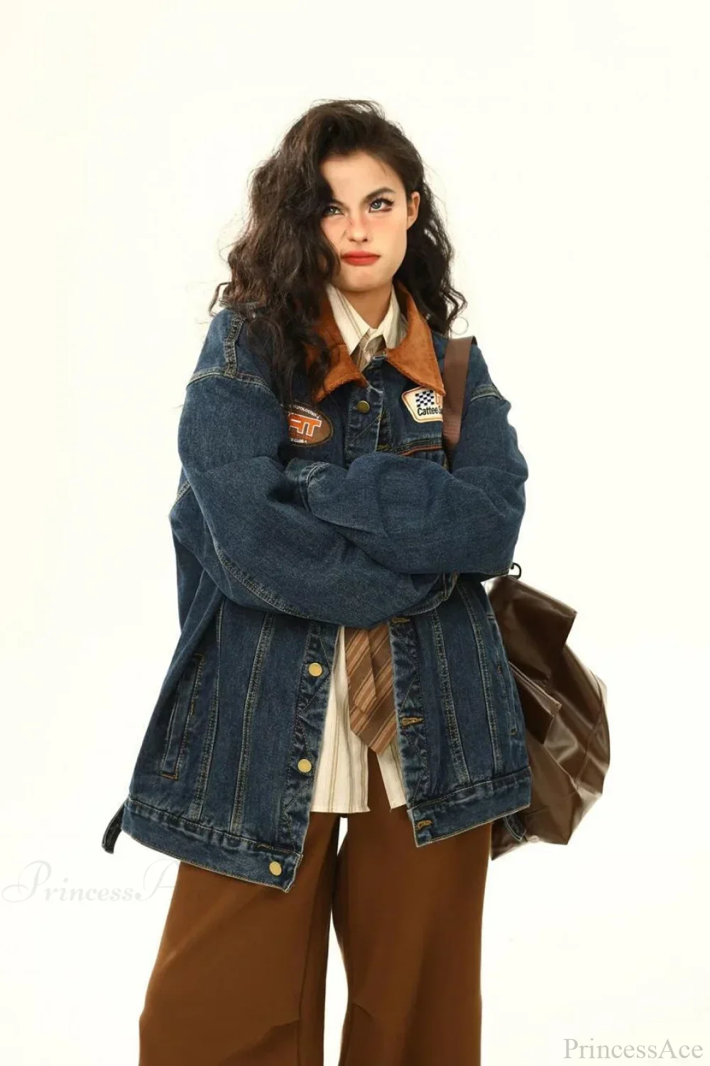 Vintage Embroidered Denim Loose Lapel Utility Jacket - Image 2