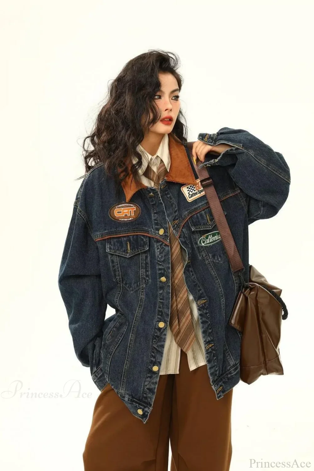 Vintage Embroidered Denim Loose Lapel Utility Jacket - Image 3