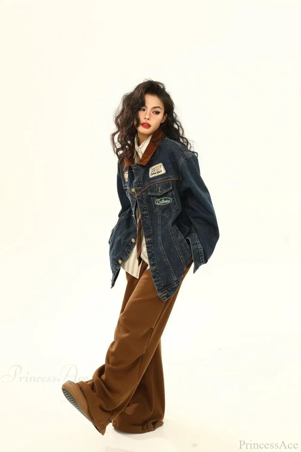 Vintage Embroidered Denim Loose Lapel Utility Jacket - Image 5