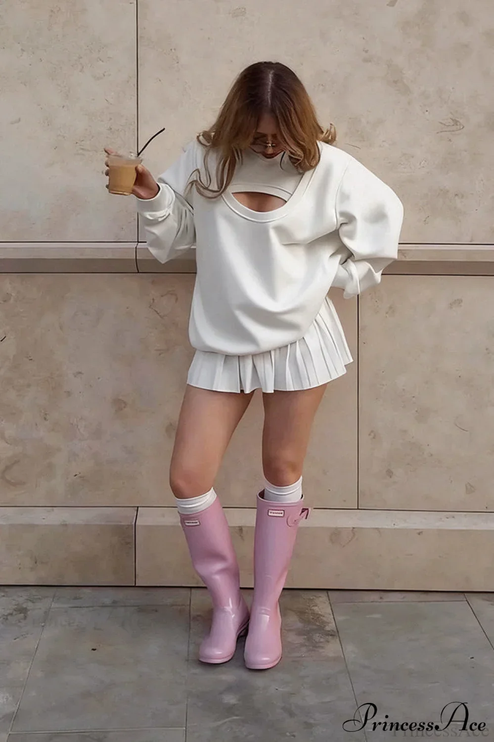 Vintage Fake Two Piece Cutout Loose Sweatshirt - Image 4