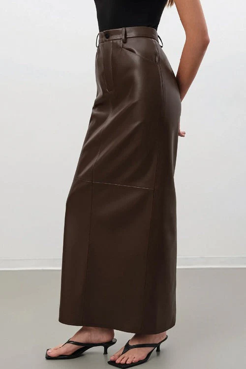 Vintage Faux Leather Pencil Maxi Skirt - Image 3