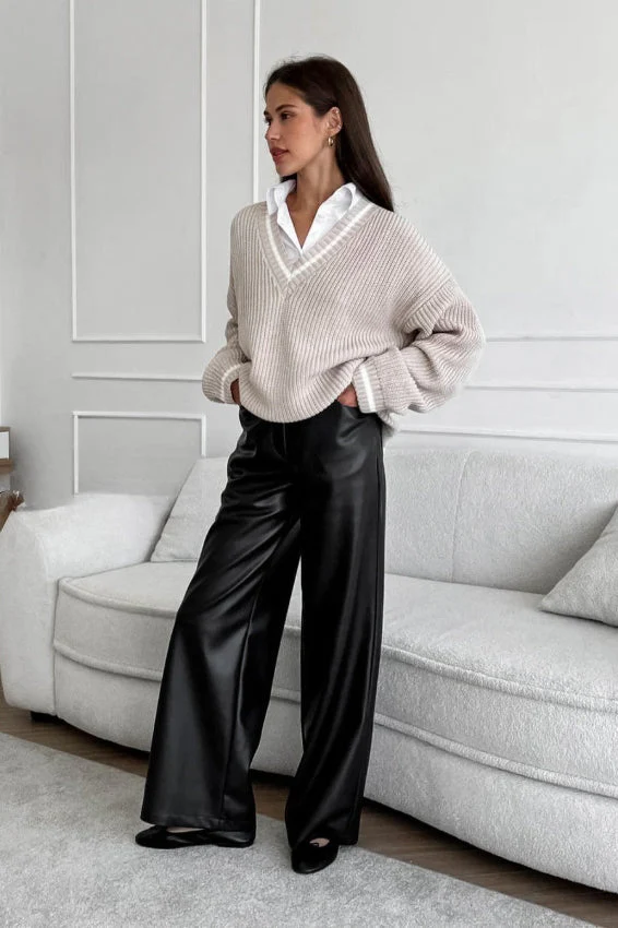 Vintage Fleece-Lined Leather Pants - Image 2