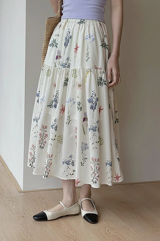 Vintage Floral Pleated A - line Midi Skirt - Image 4