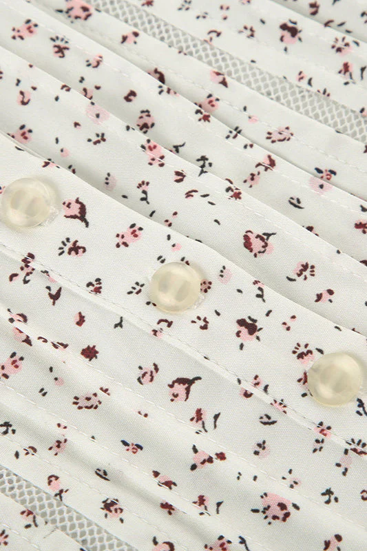 Vintage Floral Tie Buttoned Puff Sleeve Blouse - Image 4