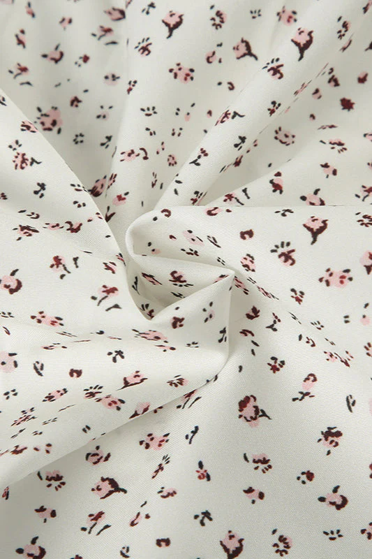 Vintage Floral Tie Buttoned Puff Sleeve Blouse - Image 5