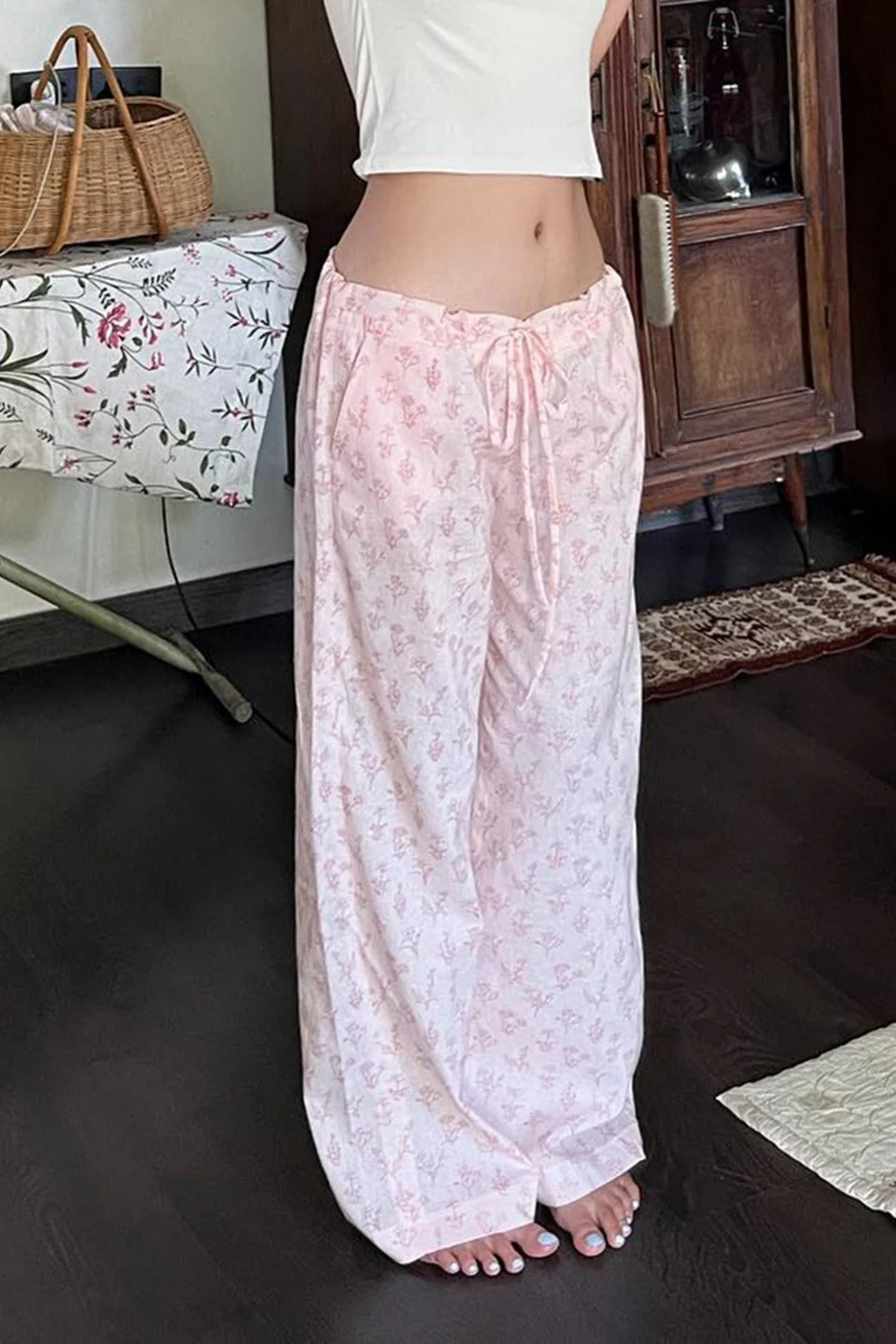 Vintage Floral Wide-Leg Pants - Image 3