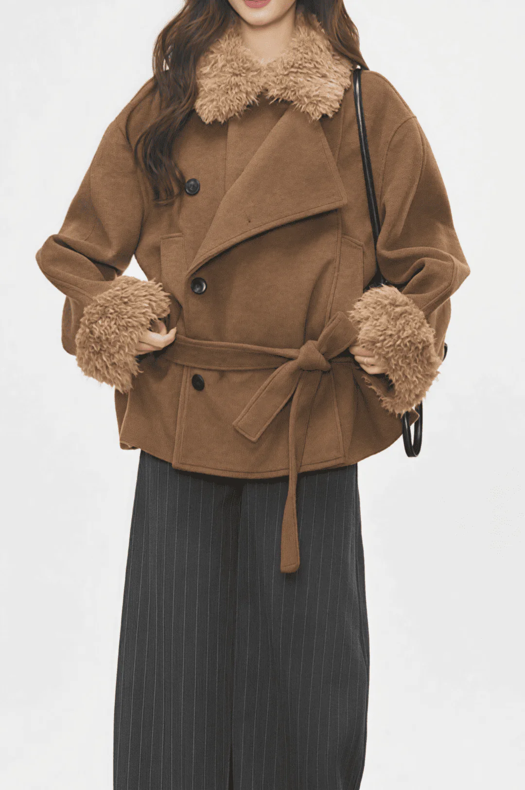 Vintage Fur Collar Fur Cuffs Short Woolen Coat