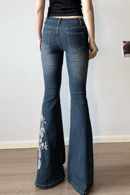 Vintage Gradient Rose Embroidery Bootcut Jeans - Image 5