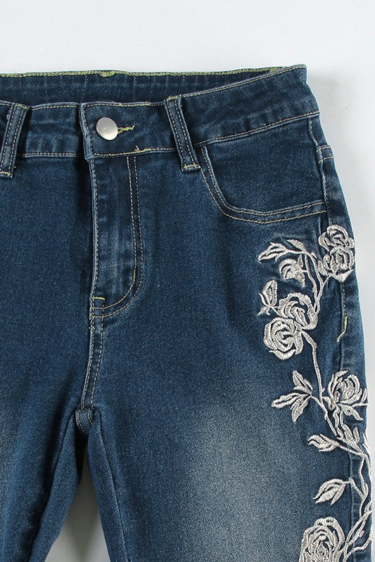 Vintage Gradient Rose Embroidery Bootcut Jeans - Image 6