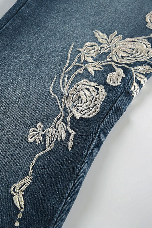 Vintage Gradient Rose Embroidery Bootcut Jeans - Image 7