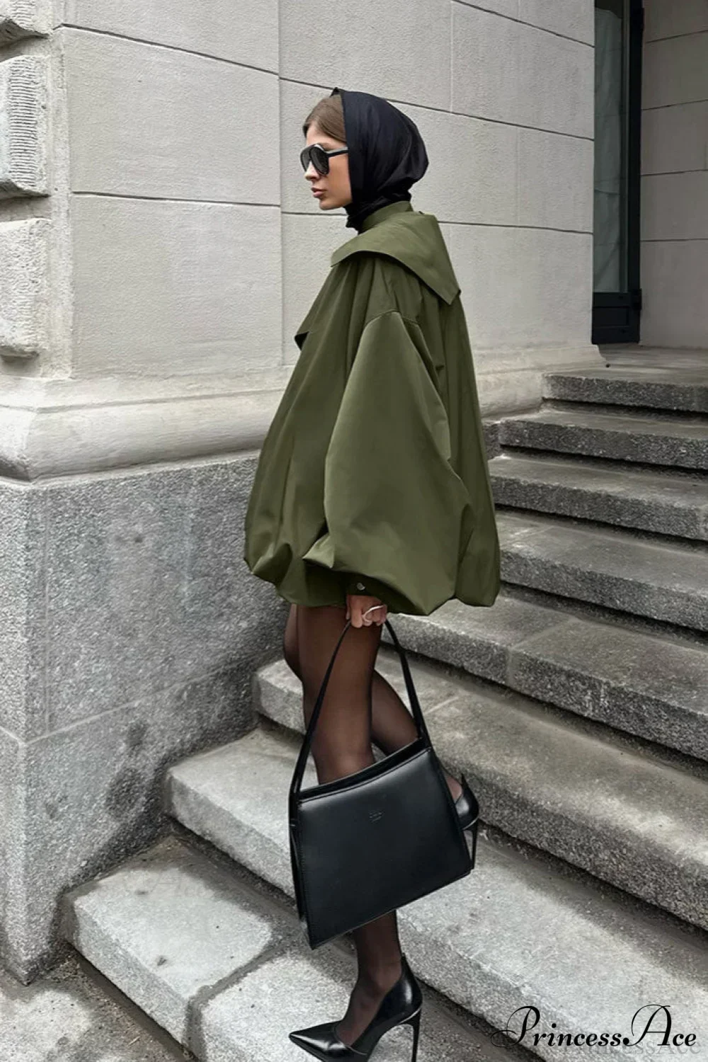 Vintage Green Unique Loose Slimming Coat - Image 3