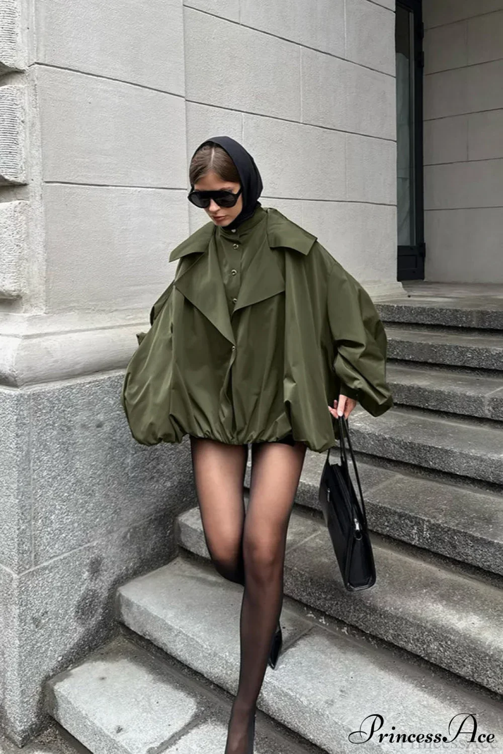 Vintage Green Unique Loose Slimming Coat - Image 4