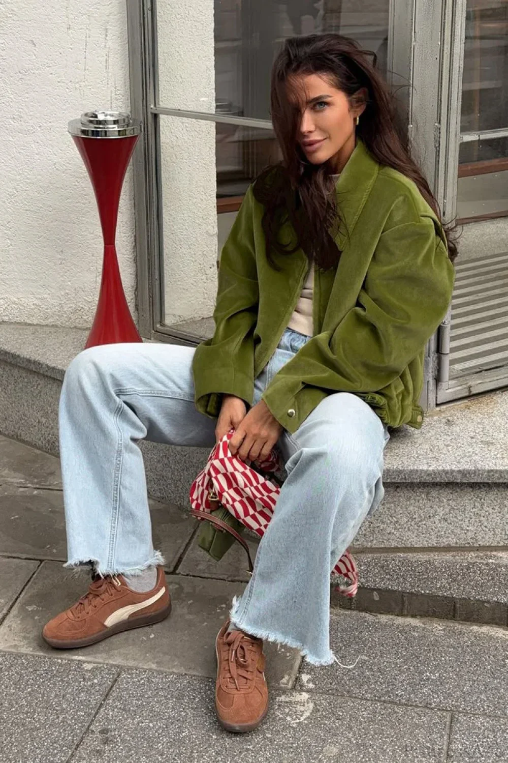 Vintage Green Velvet Loose Baseball Lapel Jacket - Image 5