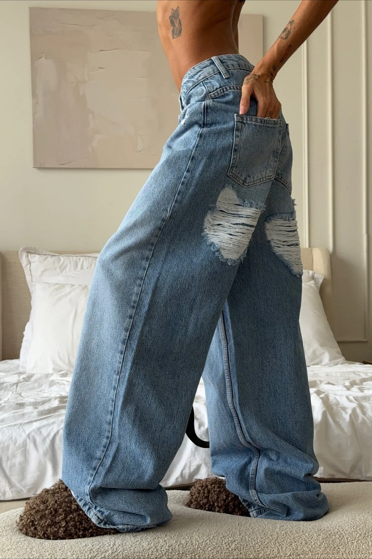 Vintage Heart Ripped Wide-Leg Jeans - Image 3