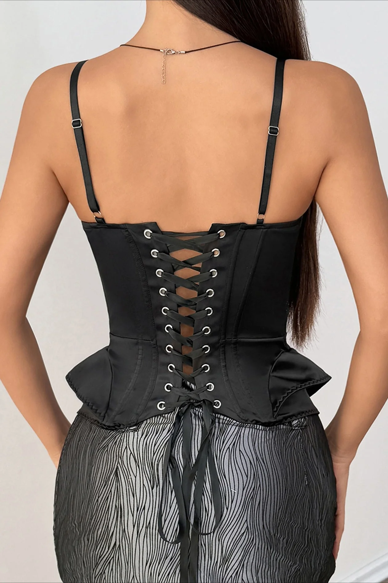 Vintage Heavy Black Patchwork Double Hem Cami Top - Image 3