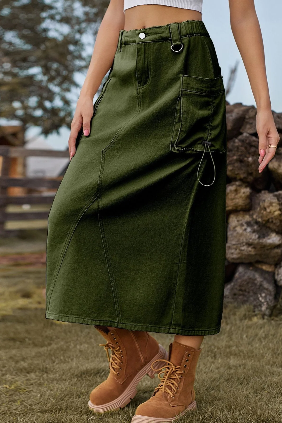 Vintage High-Waist Denim Cargo Midi Skirt - Image 7
