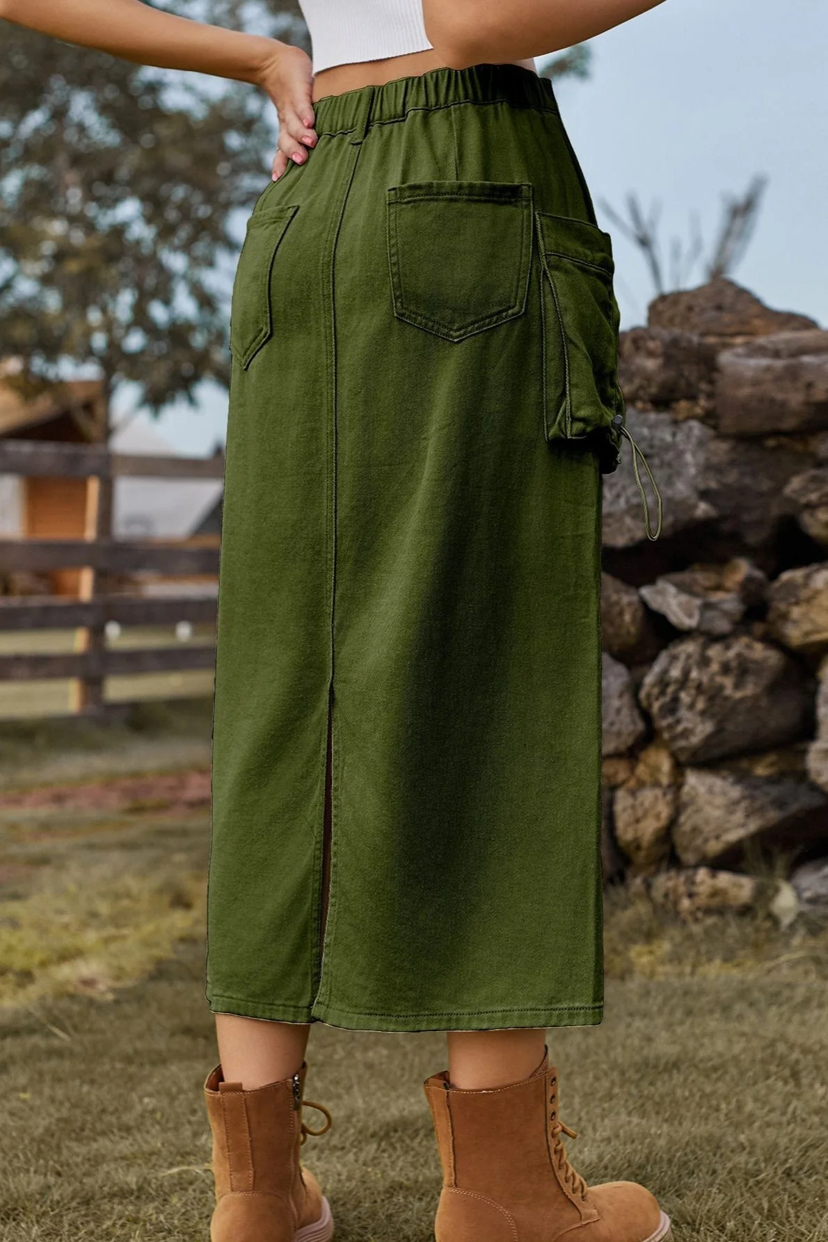 Vintage High-Waist Denim Cargo Midi Skirt - Image 8