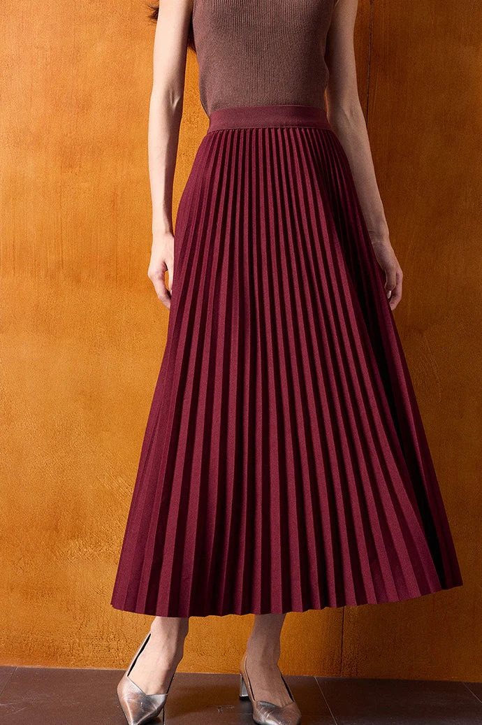 Vintage High-Waist Knit Pleated Midi Skirt - Image 6