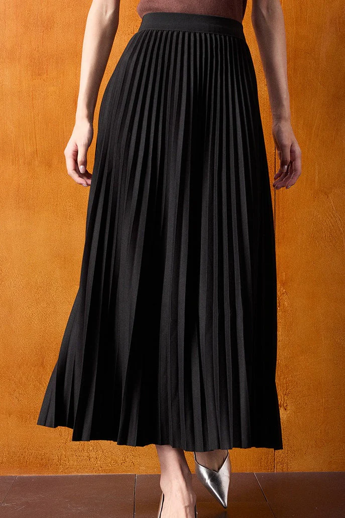 Vintage High-Waist Knit Pleated Midi Skirt - Image 8