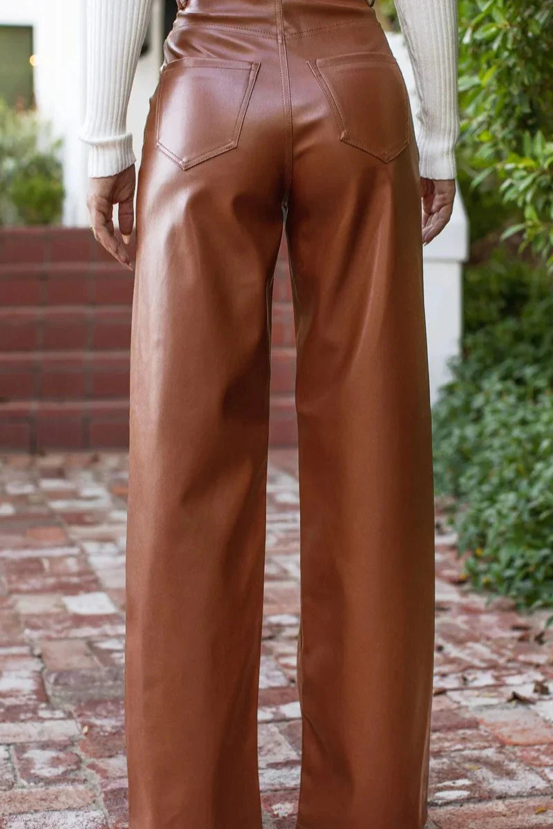 Vintage High-Waist Leather Wide-Leg Pants - Image 4