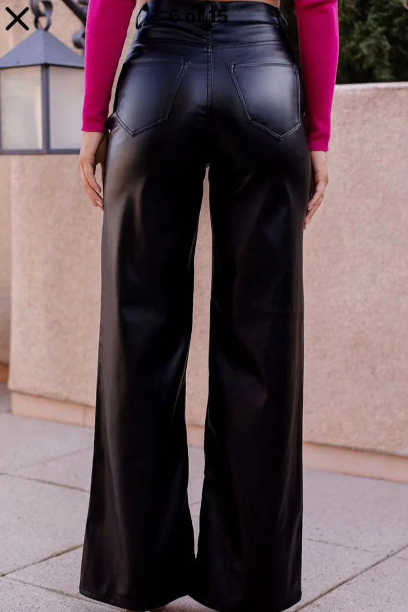 Vintage High-Waist Leather Wide-Leg Pants - Image 6