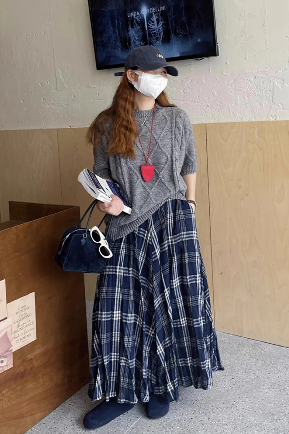 Vintage High-Waist Plaid Flared Skirt
