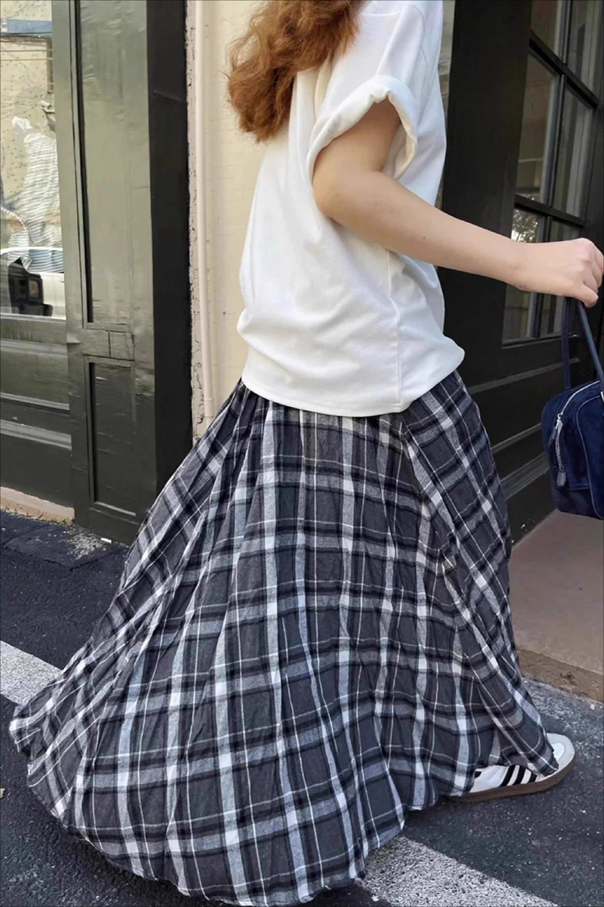 Vintage High-Waist Plaid Flared Skirt - Image 6