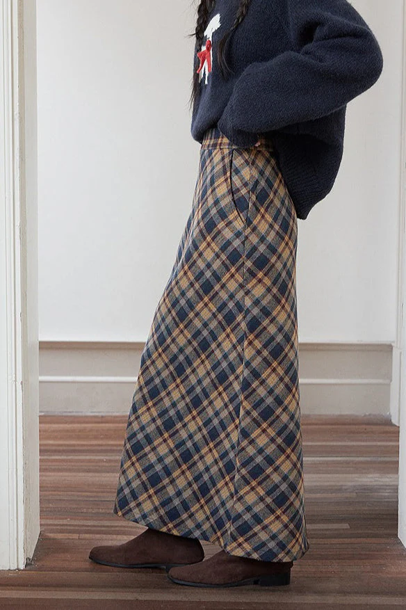 Vintage High-Waist Plaid Pencil Skirt - Image 3