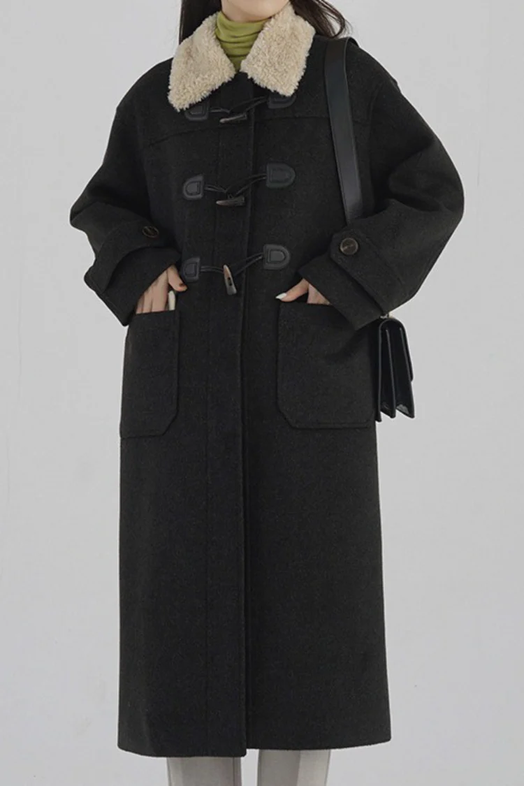 Vintage Horn Button Shearling Collar Red Overcoat - Image 4