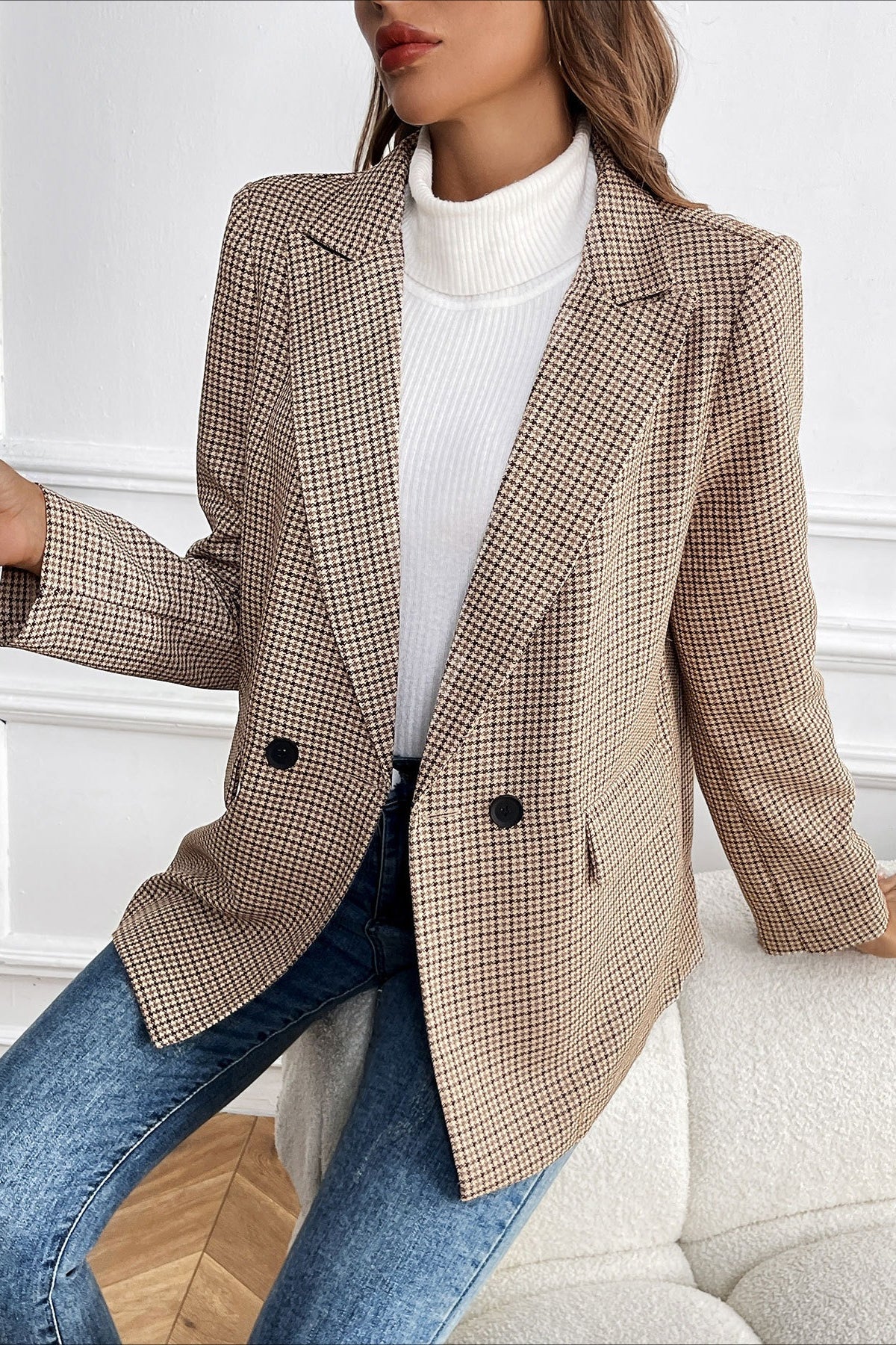 Vintage Houndstooth Elegant Casual Blazer - Image 3