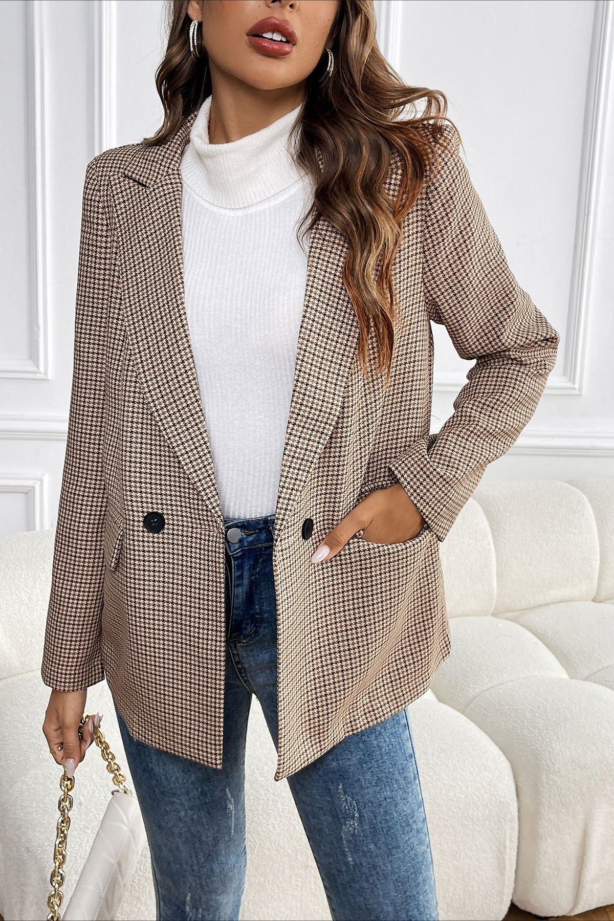 Vintage Houndstooth Elegant Casual Blazer - Image 5