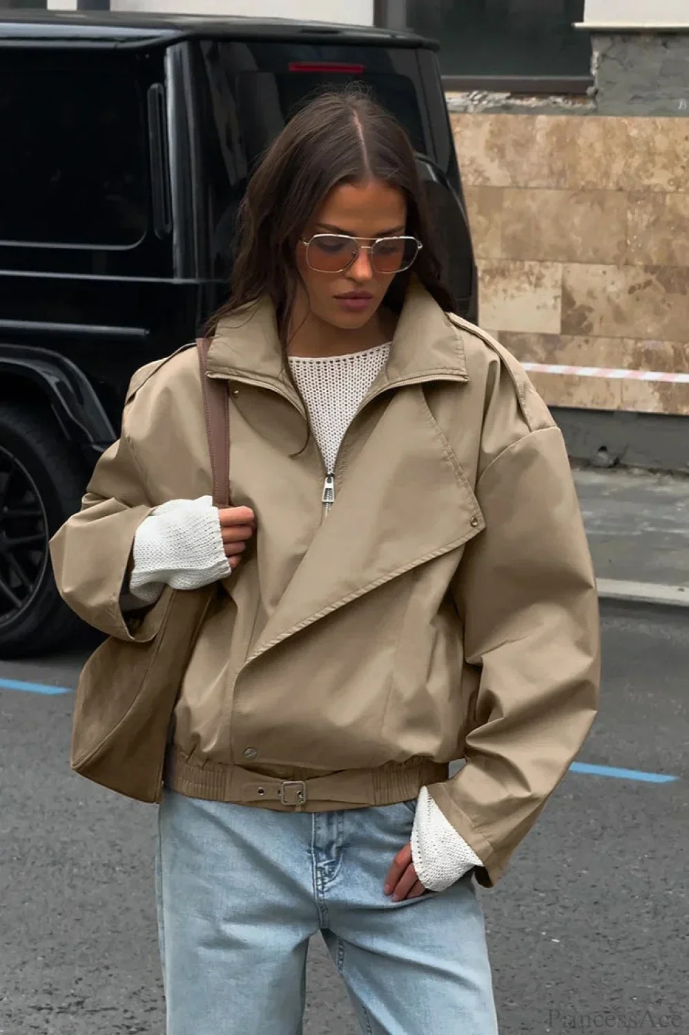 Vintage Khaki Lapel Trench Loose Jacket - Image 3
