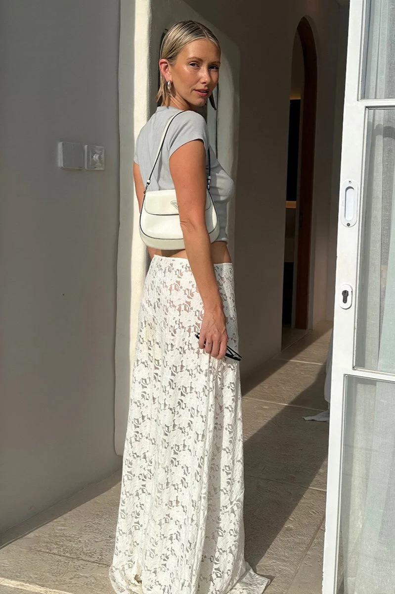 Vintage Lace Jacquard Sheer Low Waist Maxi Skirt - Image 3