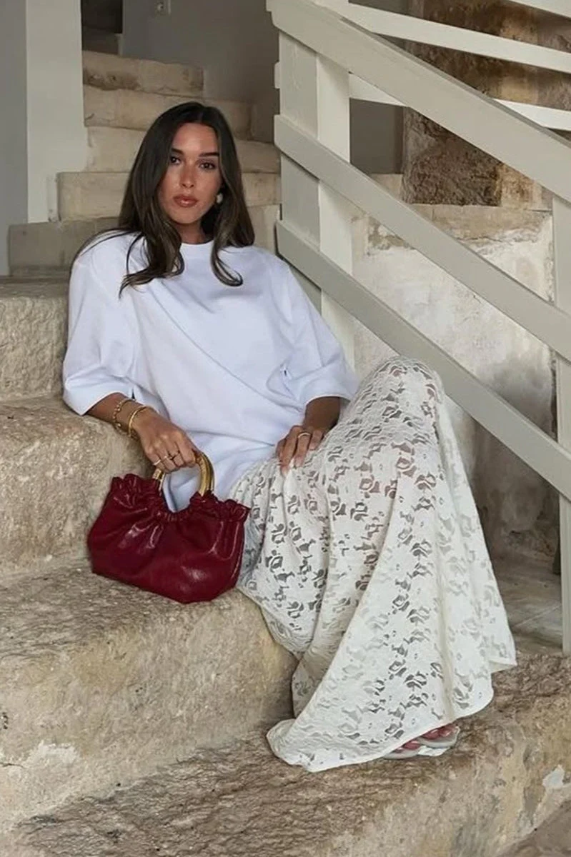 Vintage Lace Jacquard Sheer Low Waist Maxi Skirt - Image 4