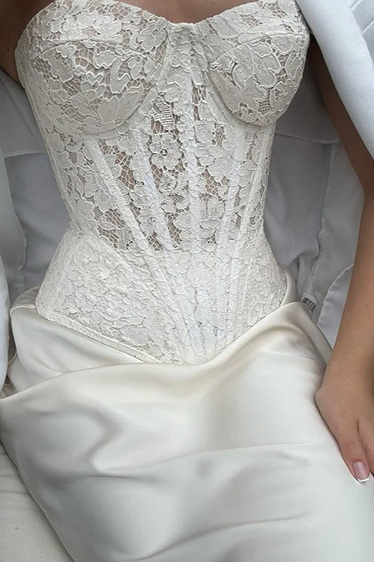 Vintage Lace Strapless Boned Solid Fitted Bodycon Maxi Dress - Image 6