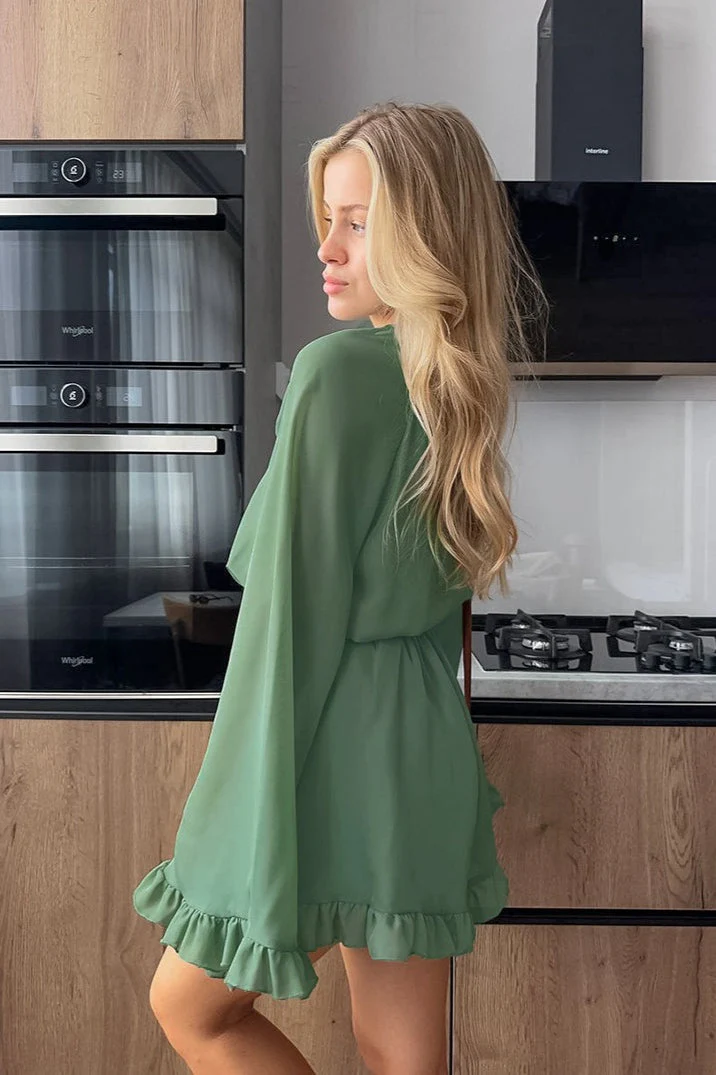 Vintage Lace Up Sleeve Ruffle Mini Dress - Image 3