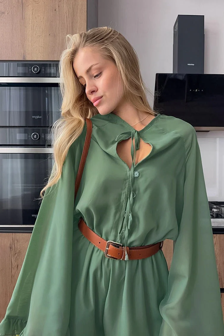 Vintage Lace Up Sleeve Ruffle Mini Dress - Image 4
