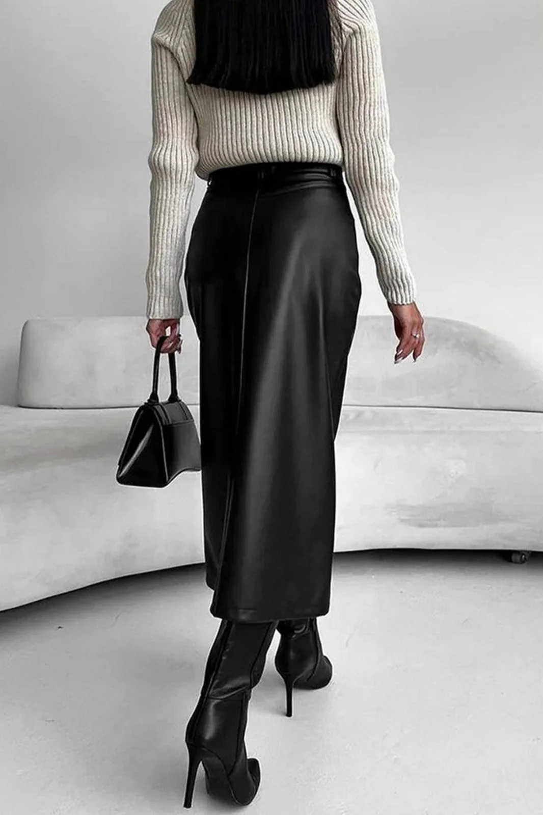 Vintage Leather High Waist Split Skirt - Image 2